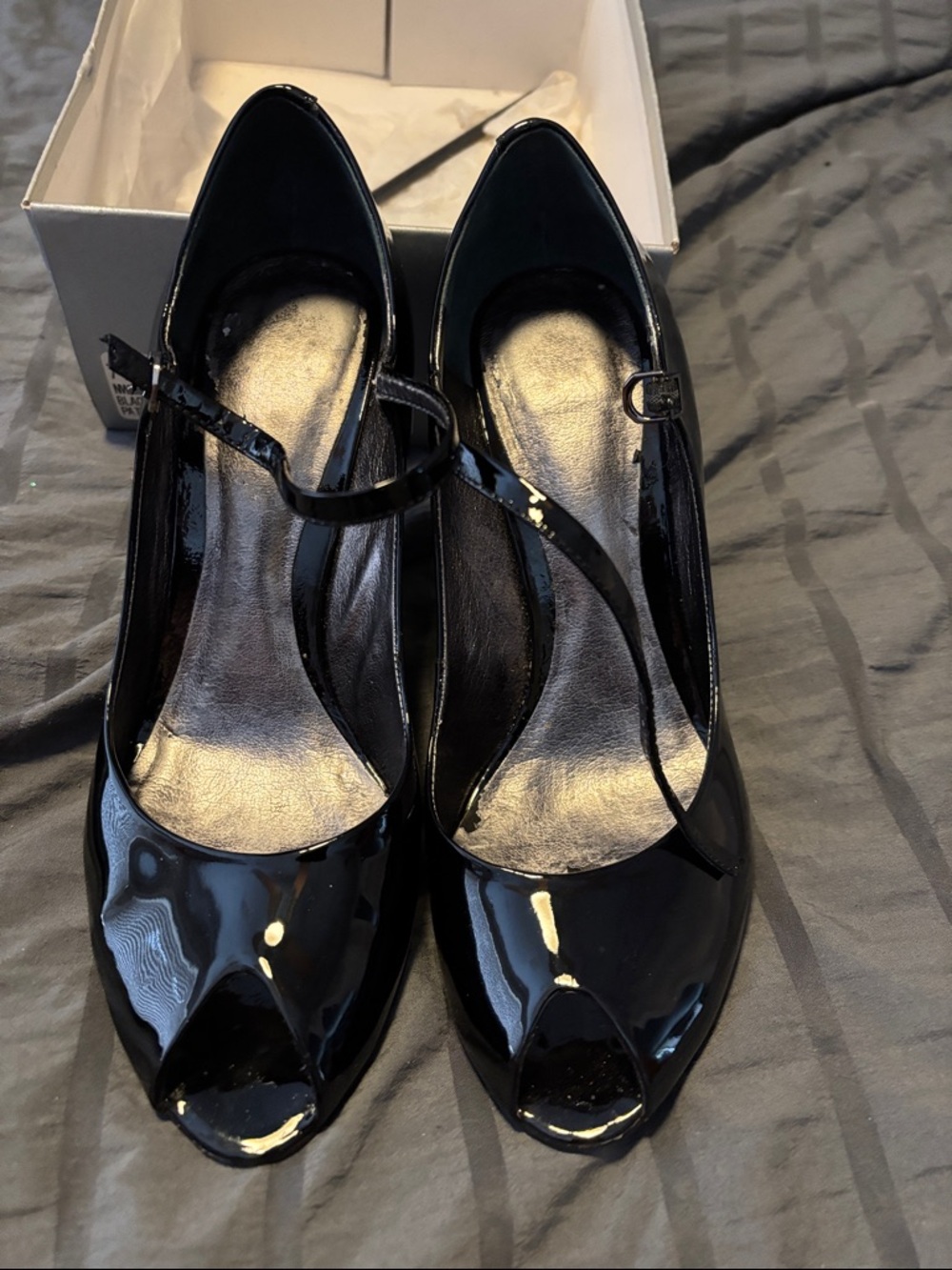 Nine West Black Patent Peep-Toe Mary Jane Heels